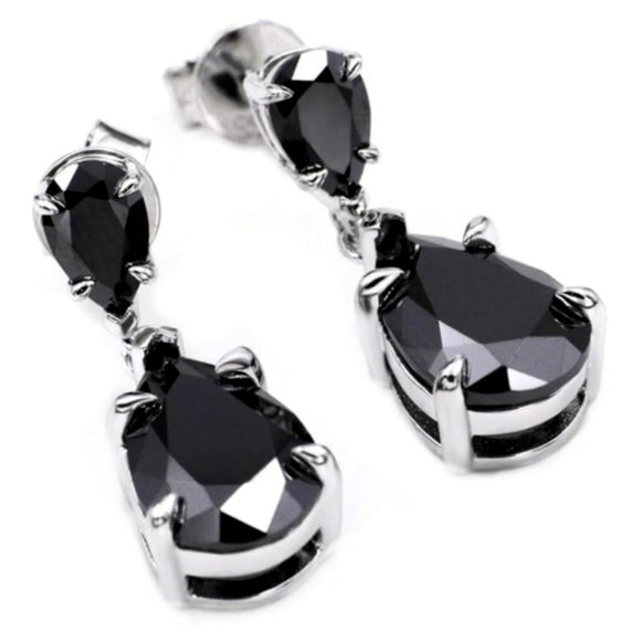 Black Moissanite Teardrop Earrings, 4.4Ct - Picture 3 of 9